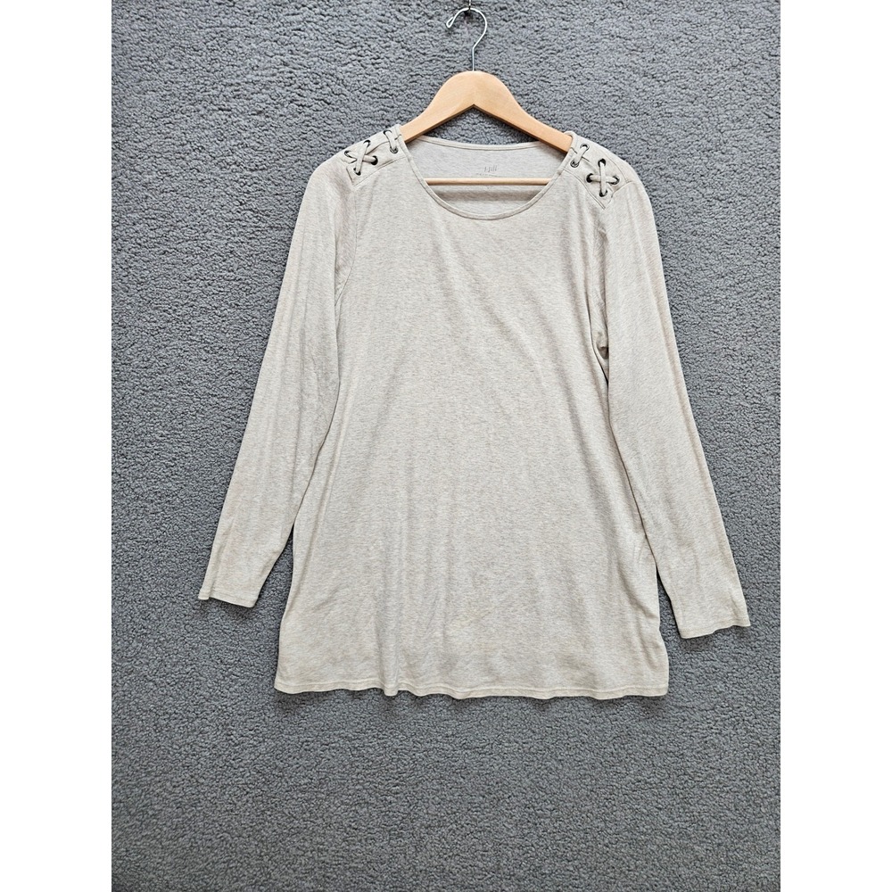 J. Jill Pima Laced Shoulder Tunic Medium Oatmeal Heather Long Sleeve Boho
